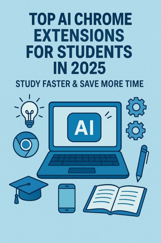 Top AI Chrome extensions for students in 2025 illustrated on a study desk graphic